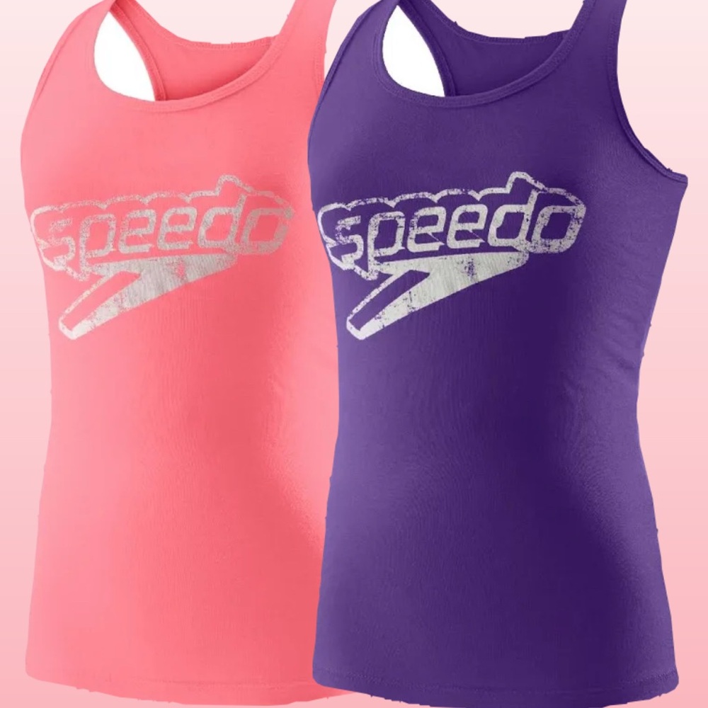 NWT Set of 2 Speedo Retro Front logo tanks - Women’s size L - Neon Pink/purple